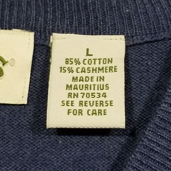 Orvis Sweater Mens Large  Slate Blue V Neck Pullover Cotton Cashmere Blend - Picture 6 of 9
